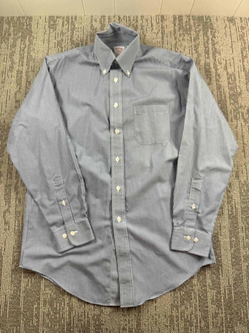 Brooks Brothers Shirt Mens Small Blue Gingham Madison Non Iron Cotton